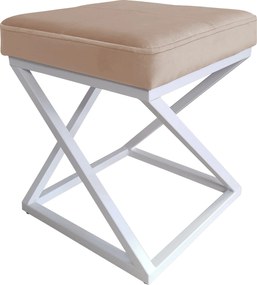 Pufa ZOA tkanina Welur loft ławka podnóżek metal : Kolor Stelaża - Biały, Kolor tkaniny - VELVET - MG06, Typ tkaniny - Velvet