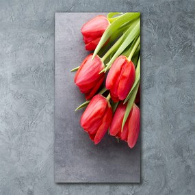 Obraz zdjęcie szkło akryl pionowy Czerwone tulipany