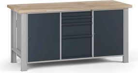 Stół warsztatowy G7, blat bukowy, 1700 x 685 x 840 mm, 2x szafka, 4x szuflada, grafitowy