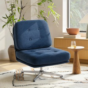 HOMCOM Obrotowy fotel akcentowy, tapicerowany fotel do czytania z tkaniny chenille, szerokie siedzisko, sprężynowe poduszki i metalowe nogi, ciemnoniebieski | Aosom PL