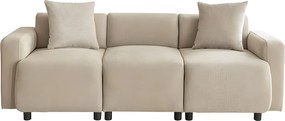 Sofa 3-osobowa z tkaniny w sztruksie z 2 poduszkami - spanie 211 cm - Beżowy