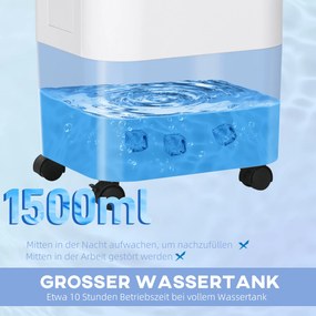 HOMCOM Chłodziarka powietrza, Klimatyzacja, 3 tryby, Timer 7,5 godz., na kółkach, Plastik, Biała