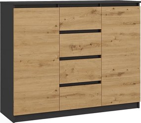 Komoda Malwa 2D4S | Antracyt/Dąb Artisan | 120x40x97 cm | 2 Drzwi, 4 Szuflady