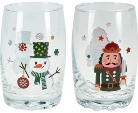 Zestaw 2 świątecznych szklanek Bałwanek i Dziadek do orzechów 250 ml