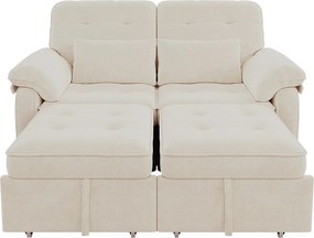 Kanapa 3 w 1 - 2 osoby - Kanapa składana - Regulowane oparcie - Port ładowania USB - Zawiera 2 poduszki - Szynszyla - beżowy