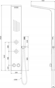Mexen Navas panel prysznicowy, czarny - 7627-02-70