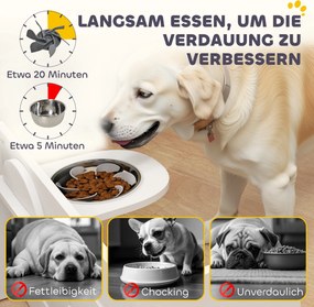 PawHut Stelaż na miskę dla psów, regulowane miski z oddzielnym designem, 2 miski ze stali nierdzewnej, mata przeciw połykaniu, Biały