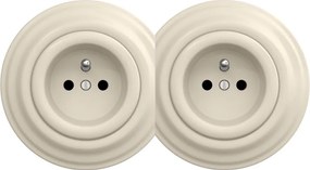 Kliklap - Podwójne retro gniazdko domowe z ramką 230V beżowe