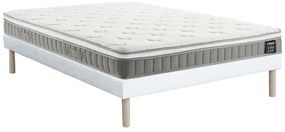 Zestaw 140 x 190 cm: tapicerowany stelaż + materac ze sprężynami kieszeniowymi i warstwą pianki z pamięcią kształtu, grubość 21 cm – VITOGO od YSMÉE