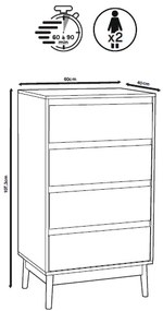 Komoda z szufladami ABANA, 60 x 40 x 107,3 cm