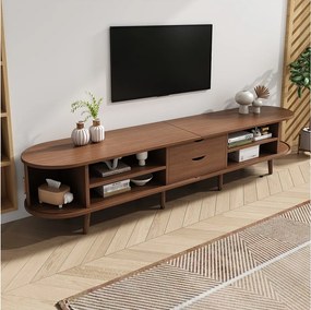 Szafka RTV do salonu - 175 x 40 x 42 cm - z 2 szufladami + drzwi teleskopowe - MDF - kolor ciemny naturalny