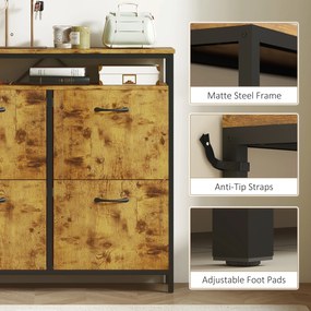 HOMCOM Szafka na buty z 4 składanymi szufladami, smukły design, otwarta półka, dla 12-20 par butów, stal, brązowy