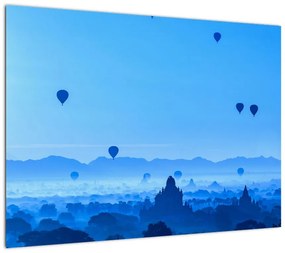 Obraz na szkle - Balony nad krajobrazem (70x50 cm)