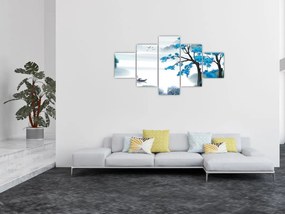 Obraz - Malowane jezioro z łódką (125x70 cm)
