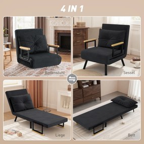 HOMCOM Fotel relaksacyjny w skandynawskim stylu, fotel leżankowy, fotel do czytania. W zestawie poduszka z pikowaniem guzikowym, czarny | Aosom PL