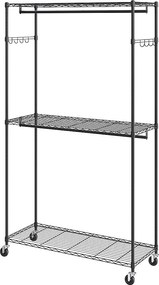 Wieszak na Ubrania, SucceBuy Rolling Clothes Rack, 3 Poziomy, Nośność 180 kg
