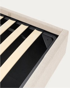 Beżowe tapicerowane łóżko dwuosobowe ze schowkiem ze stelażem 180x200 cm Nahiri – Kave Home