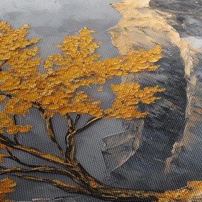 Obraz – Złote drzewo w górach (z zegarem) (90x30 cm)
