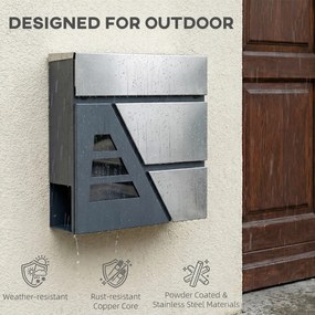 HOMCOM Skrzynka na listy do montażu na ścianie, odporna na warunki atmosferyczne, z uchwytem na gazety i 2 kluczami, ciemnoszara | Aosom PL