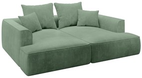 Kanapa 3-osobowa z głębokim siedziskiem z weluru w kolorze migdałowej zieleni PINETA