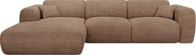 Kanapa narożna duża lewostronna rozkładana typu express ze sztruksowego weluru w kolorze taupe - Materac 13 cm memory foam POGNI