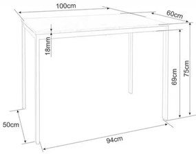 Promocja: Czarny stół jadalny RAMOD 100x60 cm, biały marmurowy dekor, II jakość