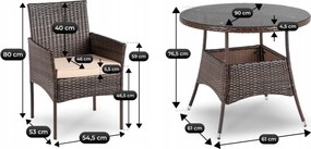 Zestaw mebli ogrodowych dla 4 osób Moreno - stół okrągły 90 cm i 4 krzesła, brązowy technorattan