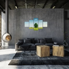 Obraz drzewa na środku łąki (125x70 cm)