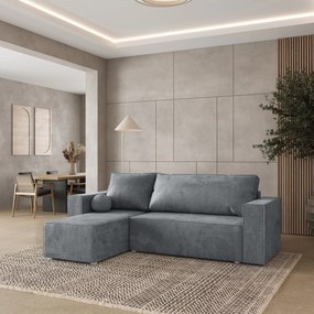 Masseno Narożnik RAVELO z funkcją spania i pojemnikiem na pościel Narozniki L, Rozkładana sofa - Jasnoszary, MONOLITH 84