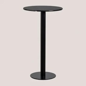 Wysoki, Okrągły Stolik Barowy Ø60 Cm Z Marmuru Rocher Marmur Nero Marquina & Czarny - Sklum