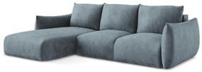 Niebieski rozkładany narożnik z tkaniny szenilowej (lewostronny/z szezlongiem) Leila – Makamii