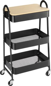 HOMCOM Wózek z 3 Koszami, Wózek Serwisowy, Metal, Tworzywo Sztuczne, Czarny