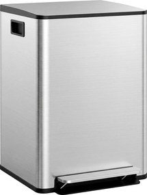 HOMCOM Kosz na śmieci z 2x30 l komorami, pokrywa Soft-Close, odporny na odciski, stal nierdzewna, srebrny | Aosom PL