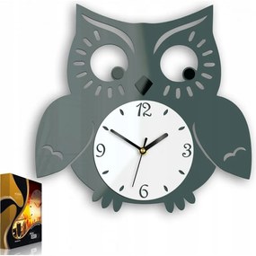 Zegar ścienny akrylowy do pokoju dziecięcego sowa szary cichy mechanizm