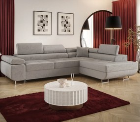 Szary welurowy narożnik z pojemnikiem C6-Z62