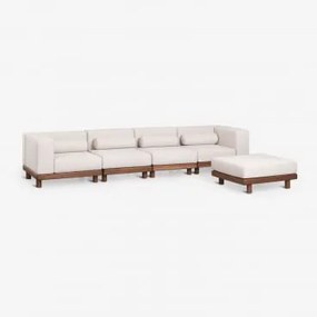 Modułowa Sofa Ogrodowa 4-częściowa Z 2 Modułami Narożnymi I Pufem Z Akacji Edrien Akacja Brąz - Sklum