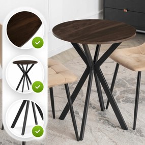 Stół Okrągły LAUREN 60 cm Orzech/Czarny Loft Nowoczesny
