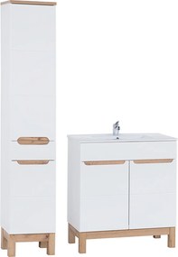 Zestaw białych mebli łazienkowych Bali 007 - szafka 80 cm z umywalką i słupek