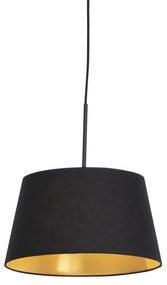 Lampa wisząca klosz bawełniany czarno-złoty 32cm - Combi klasyczny/Antyczny Oswietlenie wewnetrzne