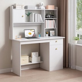 Biurko białe loft pod laptop/komputer skandynawski z 7 półkami