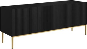 Szafka RTV Nicole 150 cm na metalowych nogach z szufladą - czarny mat / złote nóżki