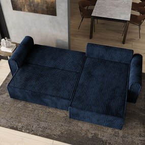 Masseno Narożnik VALTINO z funkcją spania i pojemnikiem na pościel Narozniki L, Rozkładana sofa - Niebieski, TILIA 77