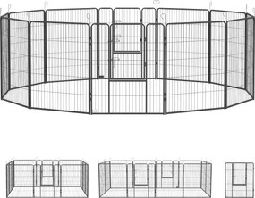 PawHut Zagroda dla szczeniąt, 12 paneli, składana z 2 drzwiami, 12 stalowych paneli, każdy 80 x 100 cm, szara | Aosom PL