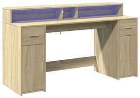 Duże biurko z szufladami i oświetleniem 160 cm dąb sonoma - Duna