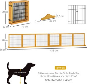 PawHut Wolnostojąca Drewniana Bramka dla Psa, Modułowa i Składana z 6 Paneli i 2 Podpor, Żółta