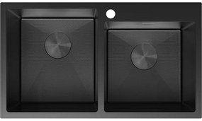 Mexen Xorin zlewozmywak stalowy 2-komorowy 780 x 450 mm, czarny HC - 6441782000-70HC