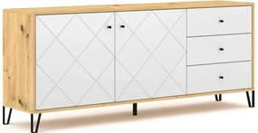 Komoda Dwudrzwiowa z Szufladami BACARDI 183 cm Dąb Artisan/Biały Nowoczesna