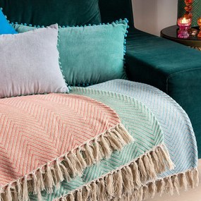 Miętowy bawełniany koc 150x235 cm Herringbone – Rex London