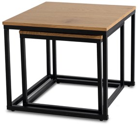 Zestaw Stolików Kawowych CARMI Dąb Złoty/Czarny do Salonu Loft