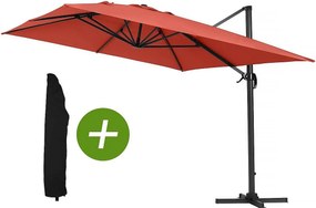 Parasol ogrodowy "Sun 4" z boczną nogą - Aluminiowy - Prostokątny - 3 x 4 m - Pokrowiec zabezpieczający - Czerwony